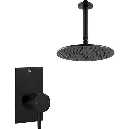 JTP Vos Manual Shower Valve With Ceiling Arm & 250mm Head (Matt Black).