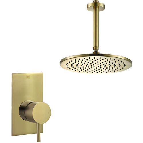 JTP Vos Manual Shower Valve With Ceiling Arm & 300mm Head (Br Brass).