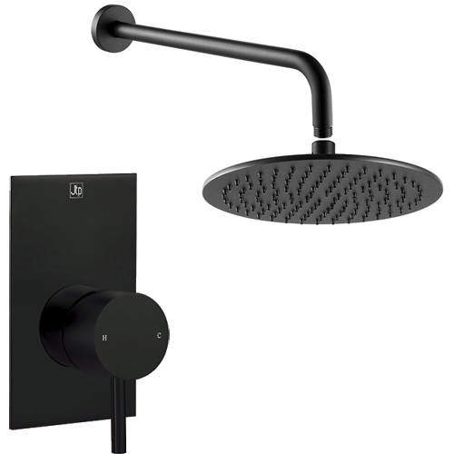 JTP Vos Manual Shower Valve With Wall Arm & 300mm Head (Matt Black).