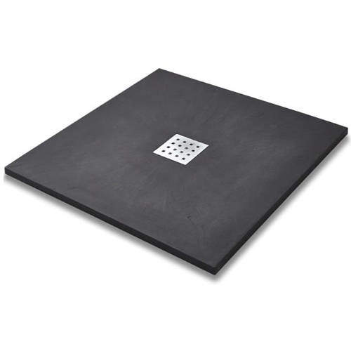 Square Shower Tray & Chrome Waste 800x800 (Graphite). Slate Trays K ...