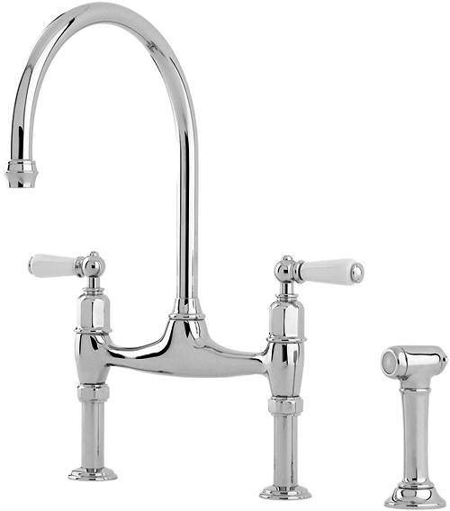 Perrin & Rowe Ionian Kitchen Tap With White Levers & Rinser (Chrome).