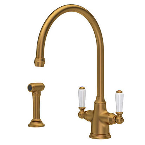 Perrin & Rowe Phoenician Kitchen Tap With Rinser (Aged Brass).