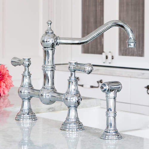 Perrin & Rowe Provence Kitchen Tap With Rinser & Lever Handles (Chrome).