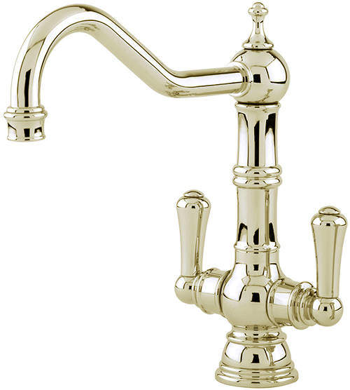 Perrin & Rowe Picardie Kitchen Mixer Tap With Twin Lever Handles (Gold).