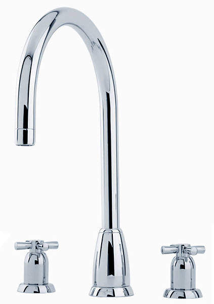 Perrin & Rowe Callisto 3 Hole Kitchen Tap With X-Head Handles (Chrome).