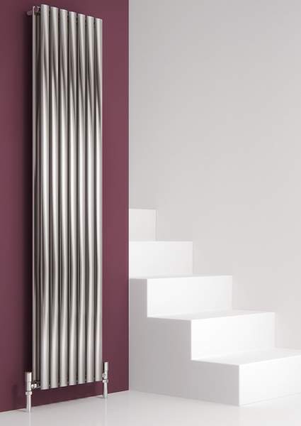 Reina Radiators Nerox Double Vertical Radiator (Brushed Steel). 413x1800.