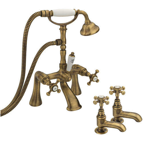 Tre Mercati Allora Basin & Bath Shower Mixer Tap Pack (Bronze).