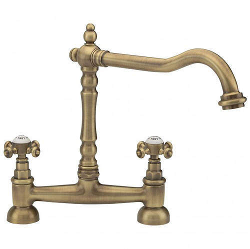 Tre Mercati Kitchen French Classic Bridge Mixer Kitchen Tap (Antique Brass).