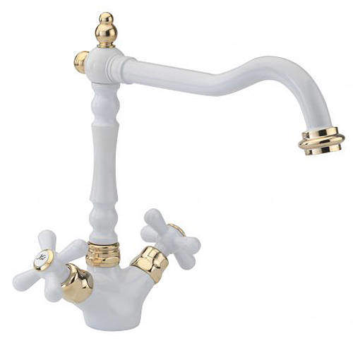 Tre Mercati Kitchen French Classic Kitchen Tap (White & Gold).