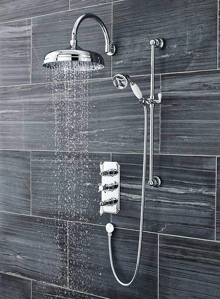 Nuie Showers Traditional Triple Thermostatic Shower Valve, Head & Slide Rail Kit.