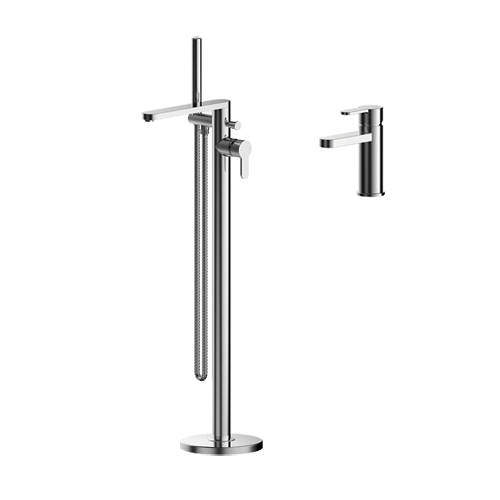 Nuie Arvan Basin & Floor Standing Bath Shower Mixer Tap (Chrome).
