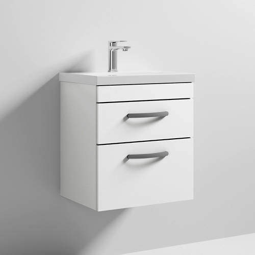 Nuie Furniture Wall Vanity Unit With 2 x Drawer & Basin 500mm (Gloss White).