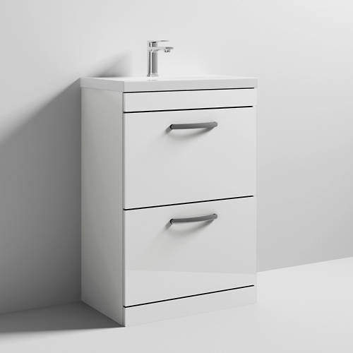 Nuie Furniture Vanity Unit With 2 x Drawers & Basin 600mm (Gloss White).