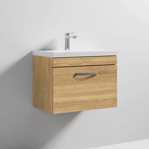 Nuie Furniture Wall Vanity Unit With 1 x Drawer & Basin 600mm (Natural Oak).