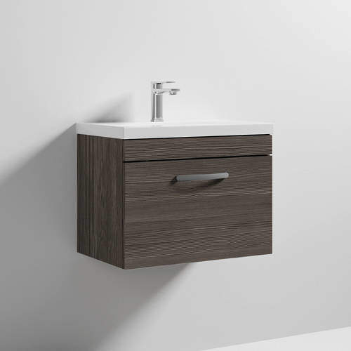 Nuie Furniture Wall Vanity Unit With 1 x Drawer & Basin 600mm (Grey Avola).