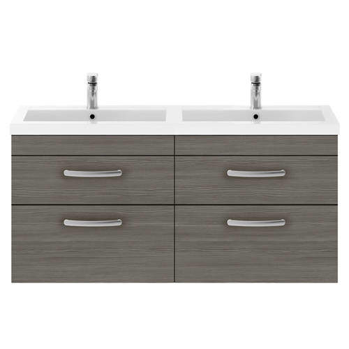 Nuie Furniture Wall Vanity Unit With 4 x Drawers & Double Basin (Grey Avola).