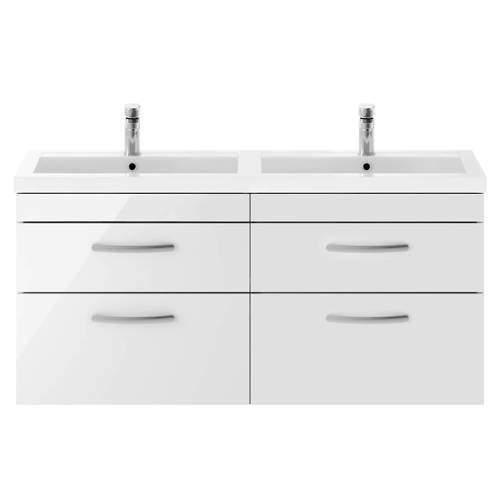 Nuie Furniture Wall Vanity Unit With 4 x Drawers & Double Basin (Gloss White).