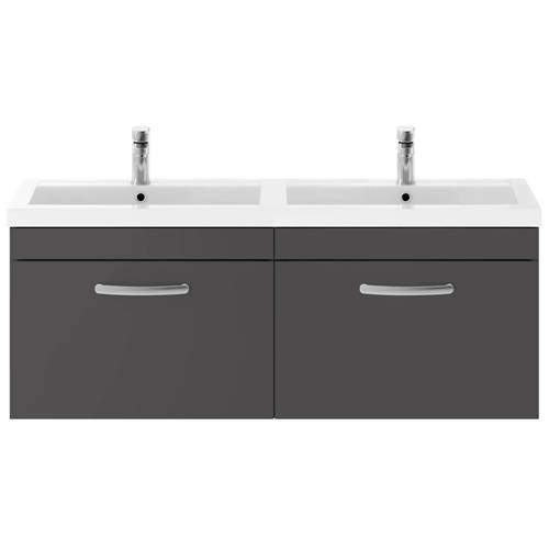 Nuie Furniture Wall Vanity Unit With 2 x Drawers & Double Basin (Gloss Grey).