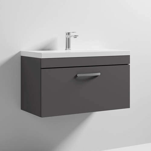Nuie Furniture Wall Vanity Unit With 1 x Drawer & Basin 800mm (Gloss Grey).