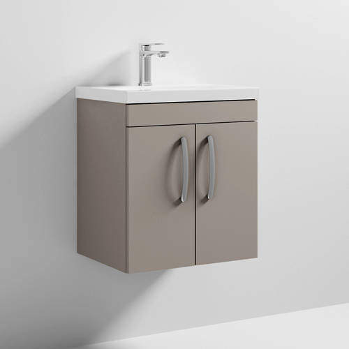 Nuie Furniture Wall Vanity Unit With 2 x Doors & Basin 500mm (Stone Grey).