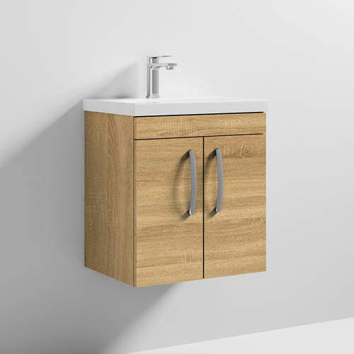 Nuie Furniture Wall Vanity Unit With 2 x Doors & Basin 500mm (Natural Oak).