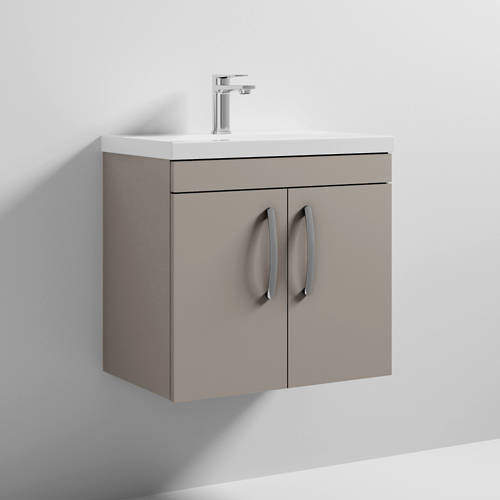 Nuie Furniture Wall Vanity Unit With 2 x Doors & Basin 600mm (Stone Grey).