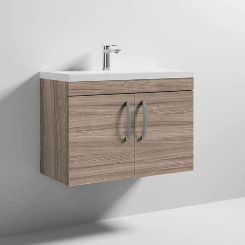 Nuie Furniture Wall Vanity Unit With 2 x Doors & Basin 800mm (Driftwood).