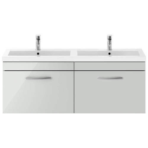 Nuie Furniture Wall Vanity Unit With 2 x Drawers & Double Basin (Grey Mist).