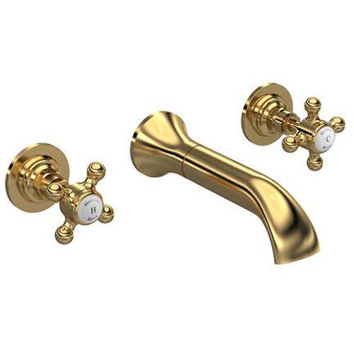 Hudson Reed Topaz Wall Bath Tap With Crosshead Handles (Brushed Brass).