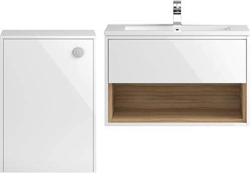 HR Coast 800mm Wall Hung Vanity With 600mm WC Unit & Basin 2 (White).