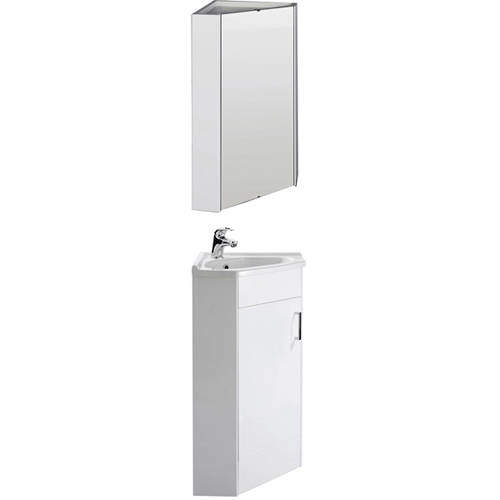 Nuie Marvel Corner Vanity Unit With Ceramic Basin & Mirror Cabinet (White).