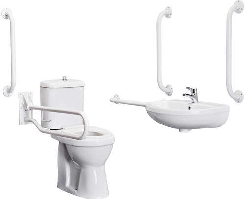 Nuie DocM Complete DocM Pack With Toilet, Basin, Tap & White Rails.