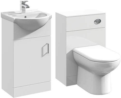 Italia Furniture 450mm Vanity Unit With Basin Type 1 & 500mm WC Unit (White).