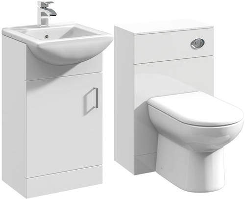 Italia Furniture 450mm Vanity Unit With Basin Type 2 & 500mm WC Unit (White).