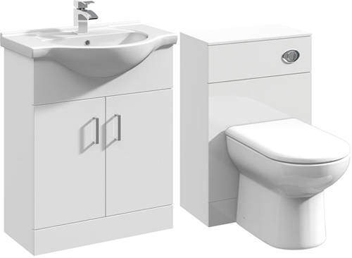 Italia Furniture 650mm Vanity Unit With Basin Type 1 & 500mm WC Unit (White).
