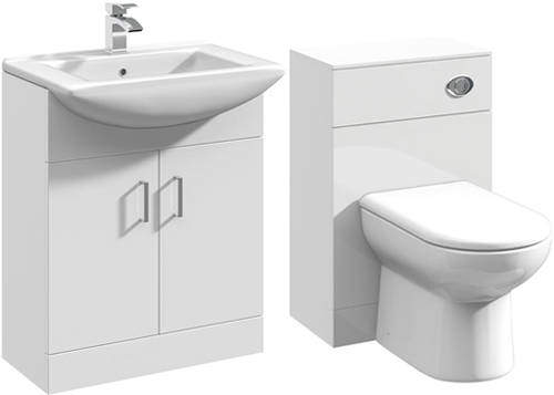 Italia Furniture 650mm Vanity Unit With Basin Type 2 & 500mm WC Unit (White).