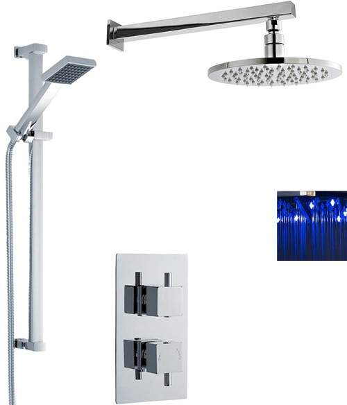 Nuie Showers Twin Thermostatic Shower Valve With LED Head & Slide Rail.