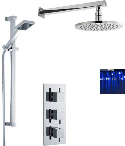 Nuie Showers Triple Thermostatic Shower Valve, LED Head & Slide Rail Kit.