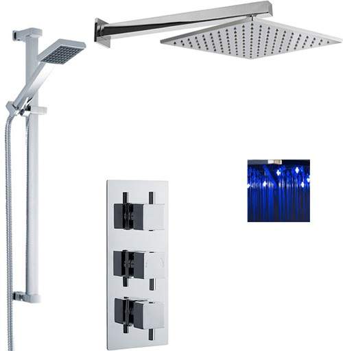 Nuie Showers Triple Thermostatic Shower Valve, LED Head & Slide Rail Kit.