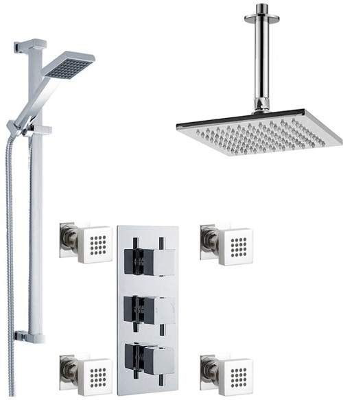 Nuie Showers Triple Shower Valve With Head & Slide Rail Kit & Body Jets.