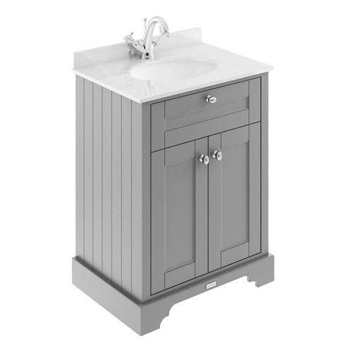 Old London Furniture Vanity Unit, Basin & White Marble 600mm (Grey, 1TH).