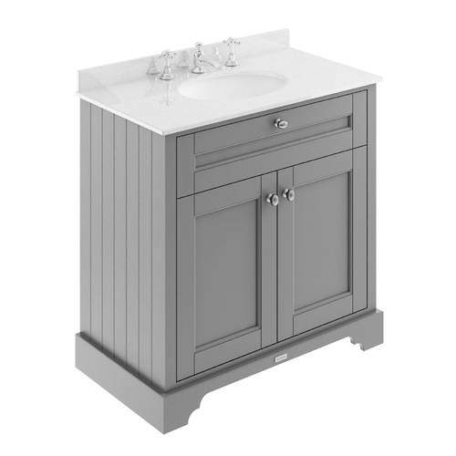 Old London Furniture Vanity Unit, Basin & White Marble 800mm (Grey, 3TH).