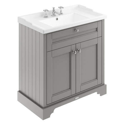 Old London Furniture Vanity Unit With Basins 800mm (Grey, 3TH).