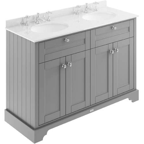 Old London Furniture Vanity Unit With 2 Basins & White Marble (Grey, 3TH).