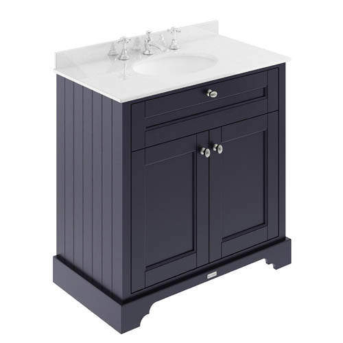 Old London Furniture Vanity Unit, Basin & White Marble 800mm (Blue, 3TH).