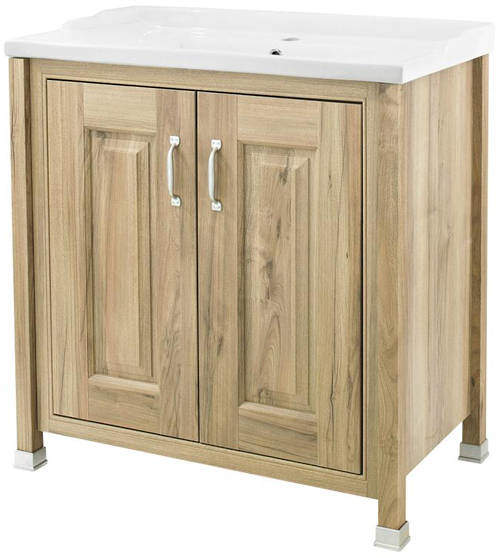 Vanity Unit & Ceramic Basin 800mm (Walnut). Old London Furniture U ...