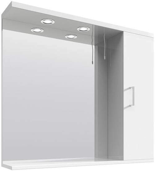 Italia Furniture Vanity Mirror With Cabinet & Lights (850x750mm, White).