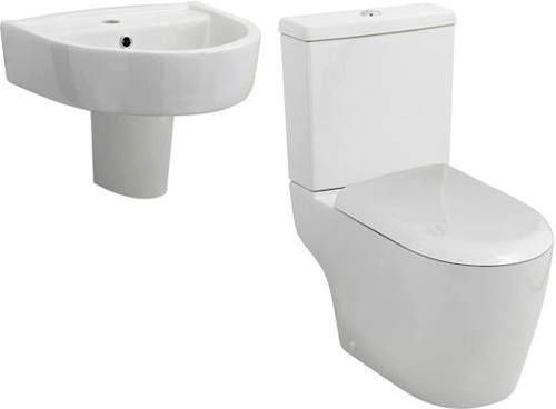 Premier Ceramics Flush To Wall Toilet With 420mm Basin & Semi Pedestal.