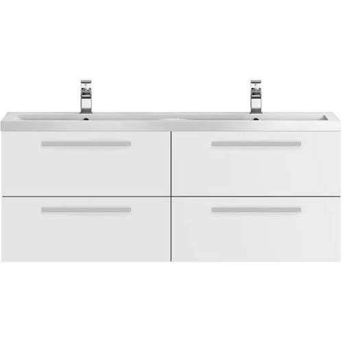 Hudson Reed Quartet Wall Vanity Unit & Double Basin 1440mm (G White).