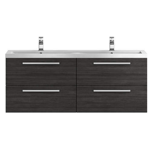 Hudson Reed Quartet Wall Vanity Unit & Double Basin 1440mm (H Black).